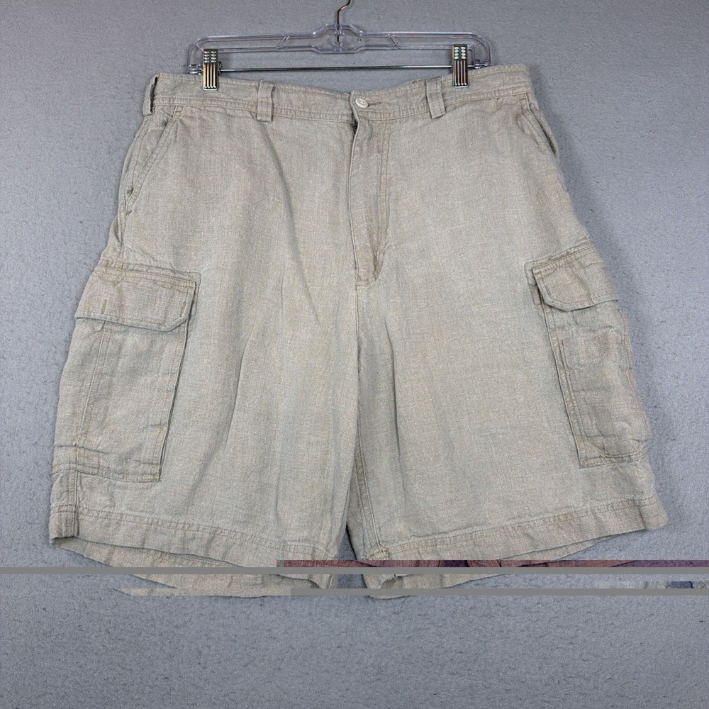 DANIEL CREMIEUX Collection Men's Beige Italian 100% Linen Cargo Pocket Shorts 36